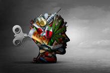 Cartoon depictions of human head filled with drugs and alcohol