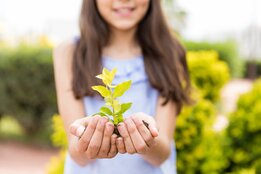 Girl holding plant 