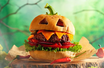 Halloween jack o lantern burger