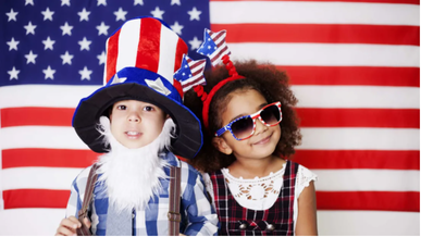 Little kids in patriotic gear